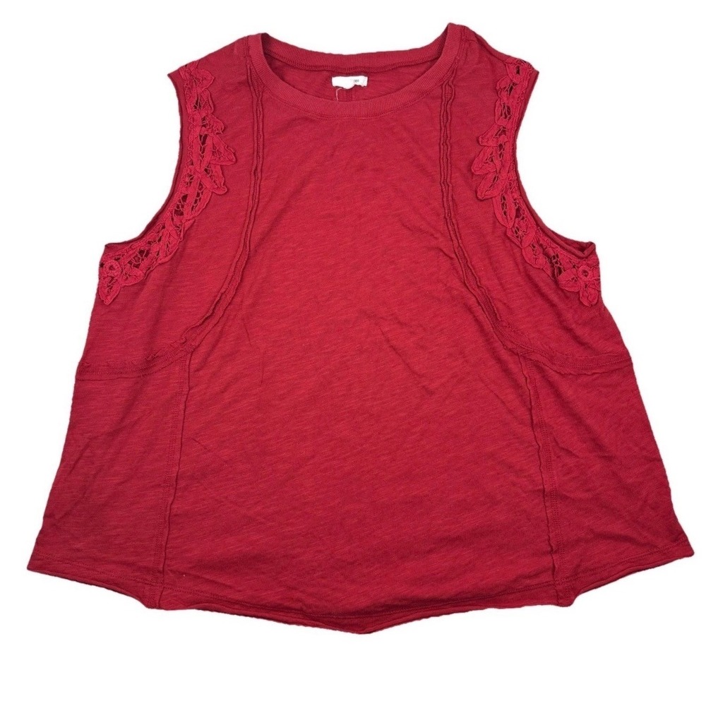 Maurices Tank Top Womens 2X Red Crochet Lace Trim Sleeveless Boho Slub Knit